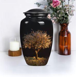 Urne funéraire en métal noir, mini urne commémorative, motif arbre, récipient pour cendres pour la commémoration des adultes - Product Image 2