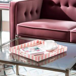 Pastel Pink Resin Art Deco Plant Pattern Multi-Functional <b>Coffee</b> <b>Table</b> Tray for Wedding - Product Image 6