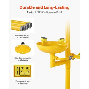Doccia di Emergenza e Stazione di Lavaggio Occhi Approvata OSHA, 34.25 X 15.75 X 91.73 Pollici, in Acciaio Inox 304, Combinazione Doccia e Lavaocchi di Sicurezza - Product Image 3