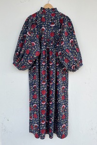 Wholesale Women Navy Floral Cotton Maxi <b>Dress</b> Puff Sleeve Collar Neck Resort Wear <b>Dress</b> - Product Image 2