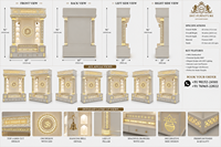 Temple domestique élégant avec piliers sculptés et gravure Om, en bois de teck, pour la vente en gros aux États-Unis et aux villas.