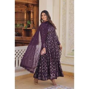Livewear Designer Women's Purple Gown and Dupatta Set with <b>Sequins</b> Embroidery - Product Image 1