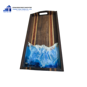 Bandeja de Servir de Madera con Formas Variadas y Asa de Resina con Diseño de Olas Oceánicas, Acabado Lacado, Apta para Alimentos, Uso Residencial - Product Image 2