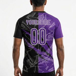 ชุดเสื้อฟุตบอลแบบซับลิเมชั่นสีม่วงและดำ ลายกราฟิก สำหรับทุกเพศ ระบายอากาศได้ดี แห้งเร็ว ผลิตจากโพลีเอสเตอร์ 100% - Product Image 2