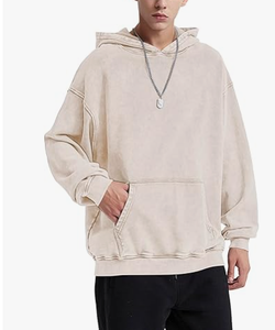 เสื้อสเวตเชิ้ตมีฮู้ดสีเบจสำหรับผู้ชาย แขนยาว ทรงหลวม สไตล์ลำลอง สำหรับฤดูใบไม้ร่วง สีพื้น ผ้าฝ้าย 100% น้ำหนักปานกลาง มีเชือกผูก - Product Image 4