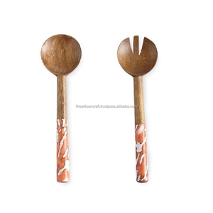 Cuchara para ensalada, cuchara para servir de madera, impresión esmaltada, diseño clásico ecológico de alta calidad para fiesta, hogar, cocina, uso alimentario seguro - Product Image 6