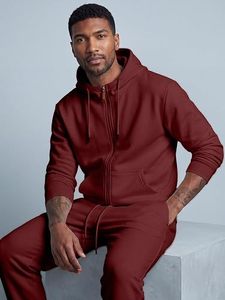 Men Hooded Tracksuit <b>Full</b> <b>Zip</b> Solid Maroon Casual <b>Sweatshirt</b> And Pants Set Regular Fit Midweight Cotton Autumn Wear - Product Image 3