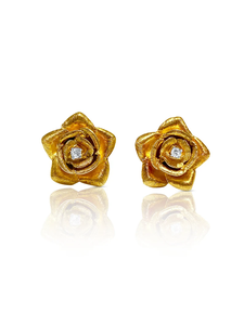 Yellow Gold Plated Flower <b>Stud</b> <b>Earrings</b> Brilliant Cut Diamond Bezel <b>Set</b> Vintage Women's Everyday Wear Jewelry for Party Gift - Product Image 3