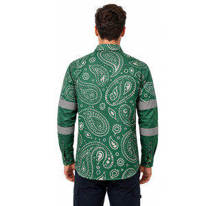 Camisa de Trabajo Unisex Verde Reflectante Antiestática Impermeable de Talla Grande con Estampado Paisley de Manga Larga, Uniforme de Alta Visibilidad - Product Image 5