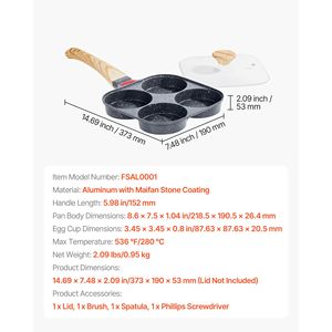 Sartén antiadherente clásica de 4 tazas para huevos, de aluminio, para desayunos, tortillas, panqueques y hamburguesas, con tapa, resistente al aceite - Product Image 4