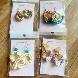 Boho Handmade TUYET DUNG Folk Art Rattan <b>Earrings</b> Woven Natural Eco-Friendly Wedding Jewelry Made in Vietnam - Product Image 1