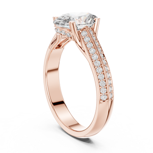 Anillo de Acero Inoxidable Art Deco con Moissanita Ovalada de 2 Quilates, con Doble Hilera de Pavé y Banda Plateada Chapada en Oro de 14K - Product Image 2