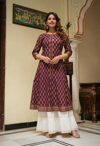 Cotton Gold Print Anarkali Kurta And Golden Floral Regular <b>Blouse</b> Collection Ethnic Women Clothing Stylish Festive Casual Wear - Product Image 4