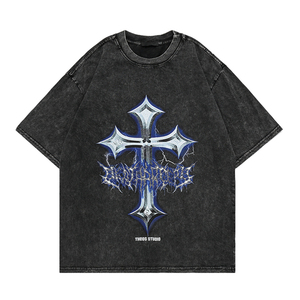 T-shirt décontracté à manches courtes pour homme, coupe oversize, épaules tombantes, 100 % coton 280 g, avec impression personnalisée de lettres et de crânes de haute qualité - Product Image 1