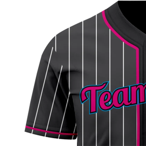 Camiseta de Béisbol Negra con Rayas Finas, Manga Corta, con Botones, Uniforme de Equipo Personalizado, Camisa Deportiva Transpirable de Poliéster - Product Image 4