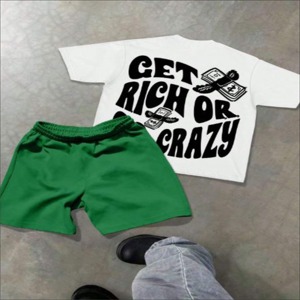 T-shirts personnalisés en polyester/coton, mode estivale, haute qualité, surdimensionnés, imprimés en sérigraphie, ensemble short et t-shirt court - Product Image 1