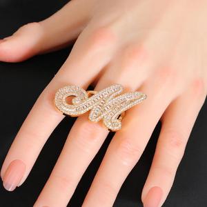 Moissanite Luxury 18K <b>Gold</b> Plated <b>Cocktail</b> <b>Ring</b> With Baguette Cut Diamond Pave Setting For Women Party Jewelry - Product Image 1