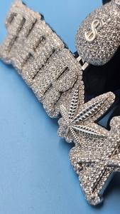 Colgante de Bolsa de Dinero con Hojas y Diamantes CZ, Símbolo de Dinero, Collar Hip Hop, Amuleto, Joyería Personalizada - Product Image 1