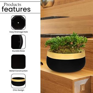 Vase à fleurs en métal noir doré de luxe, décoratif, pour centre de table, pot de fleurs pour la maison, le bureau et la décoration de table de jardin - Product Image 2