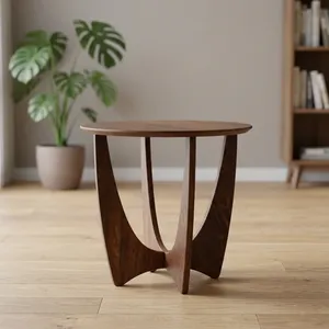 Table d'appoint ronde en bois moderne, design minimaliste, durable, fabriquée à la main, meubles de salon, meubles de maison - Product Image 2