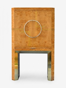 Modern Burl Wood <b>TV</b> <b>Stand</b> Cabinet with Metal <b>Pedestal</b> Storage for Living Room - Product Image 2