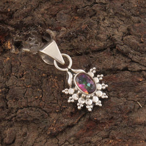 จี้สร้อยคอพลอยโทแพซธรรมชาติ 925 เงินสเตอร์ลิง ชุบแพลตตินัม ดีไซน์วินเทจลายจุดมิลเกรน พลอยสีรุ้ง - Product Image 5