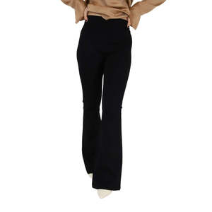 Pantalon pour femmes, noir, taille haute, pattes évasées, élégant, tendance de la mode pour le bureau - Product Image 2
