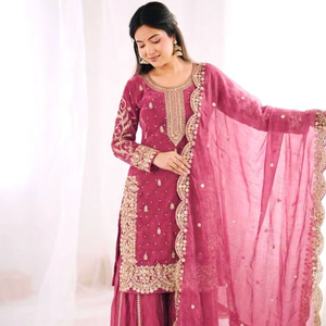 Ensemble palazzo en soie de créateur spécial fêtes avec dupatta - Product Image 1