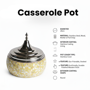 Luxury Mother of Pearl Inlay Casserole Set | Stainless Steel Food Warmer Hotpot | Eid Serving Bowl | Designer Kitchen Decor - Product Image 5