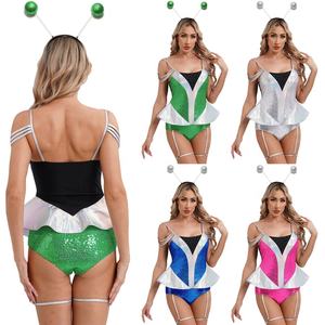 Femmes espace Alien Cosplay body jupe évasée combinaison vêtements de danse de salon avec porte-jarretelles et cerceau de cheveux pour la fête sur scène - Product Image 1