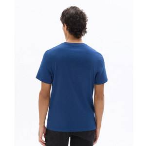 Camiseta de algodón de manga corta con cuello redondo para hombre, color sólido, ajuste regular, tejido azul, de alta calidad, transpirable y ecológica. - Product Image 4