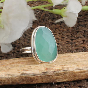 Anillo de Calcedonia Aqua Natural, Plata de Ley 925, Corte Cojín, Gema Azul, Joyería Hecha a Mano para Mujer, Regalo, Venta al por Mayor - Product Image 1
