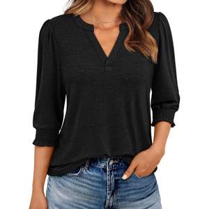 2025 2025 Otoño Invierno ropa de trabajo para mujer 3/4 manga larga cuello en V camisetas blusas casuales de moda en tallas XL y 4XL - Product Image 2