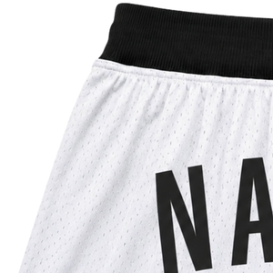 Shorts de basket-ball en mesh sublimé blanc et noir pour hommes, respirants, en polyester, vêtements de sport, shorts de match d'équipe, entraînement de compétition - Product Image 5