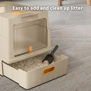 "Humanized White <b>Cat</b> Litter <b>Box</b> with Drawer Design for Space-saving Storage" - Product Image 2