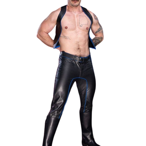 <span class=keywords><strong>Pantaloni</strong></span> in <span class=keywords><strong>Pelle</strong></span> con Bordi in Contrasto <span class=keywords><strong>Blu</strong></span>, Eleganti <span class=keywords><strong>Pantaloni</strong></span> in <span class=keywords><strong>Pelle</strong></span> con Dettagli a Contrasto, Perfetti per un Look Audace e Raffinato - Product Image 1