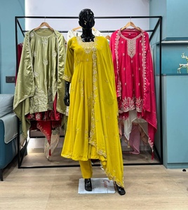 Traje Salwar de Georgette bordado en color amarillo para mujer, estilo tradicional holgado para fiestas, de proveedor indio. - Product Image 5