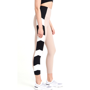 Leggings de yoga taille haute bicolores avec bande latérale contrastante, pantalon long en Spandex et Nylon - Product Image 3