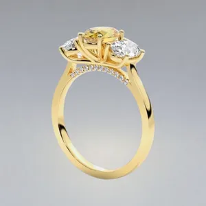 2.90 Ct Oval Cut Lab Grown Fancy Vivid Yellow Diamond Women <b>Ring</b> <b>14K</b> Yellow <b>Gold</b> - Product Image 4