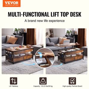 39.4 in Rectangle Lift Top <b>Coffee</b> Table with Power Strip USB and Extra Storage <b>Pockets</b> Pop up <b>Coffee</b> Table - Product Image 2