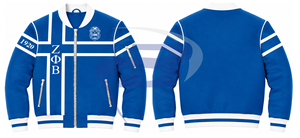 Chaqueta Universitaria para Mujer Zeta Phi Beta, Azul y Blanca, con Letras Griegas Bordadas, Cierre Frontal, Estilo Preppy, Cuello y Puños con Letras - Product Image 3