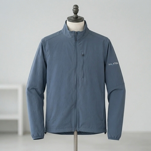 Chaqueta Cortavientos Ligera Azul Gris para Hombre, Cuello Alto, Cierre Completo, Chaqueta Deportiva para Exteriores con Múltiples Bolsillos - Product Image 3