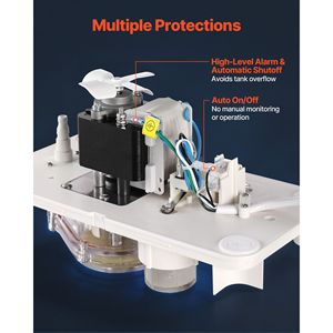 Pompa di scarico condensa automatica per climatizzatore da 1/12 HP, 90 GPH, 20 piedi di prevalenza, 115V, tubo da 20 piedi, interruttore di sicurezza, ricambi per climatizzatori - Product Image 4
