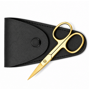 Ciseaux de manucure en acier inoxydable doré avec étui en cuir noir, lame droite, coupe-cuticules, outil de beauté pour droitiers - Product Image 2