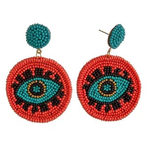 Boucles d'oreilles clous perlées faites à la main pour femme, style bohème classique, motif œil, rouge turquoise, bijoux de mode pour mariage - Product Image 1