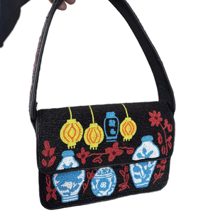 Bolso de Hombro Hecho a Mano con Bordado de Cuentas de Algodón y Diseño de Hojas para Decoración Navideña y de Año Nuevo - Product Image 1
