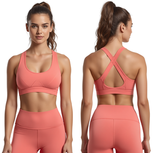 Sujetador deportivo Racerback para mujer, para fitness, entrenamiento, yoga, gimnasio, ropa deportiva, tela elástica premium, logo frontal, soporte medio - Product Image 2