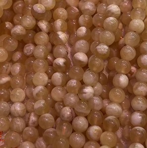 Perles de pierres précieuses en gros, perles rondes en pierre naturelle de 8 mm et 10 mm, perles de calcite jaune pour la fabrication de bijoux - Product Image 1