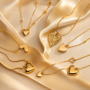 Joyería de Moda al por Mayor, Collar con Colgante en Forma de Corazón, Acero Inoxidable, Chapado en Oro de 18k, Varios Estilos, para Mujer - Product Image 1