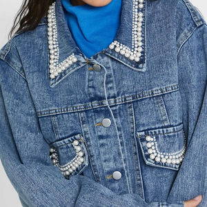 Veste en jean bleu en coton pour femme, personnalisable, réversible, de haute qualité, pour l'extérieur, finition vintage délavée - Product Image 4